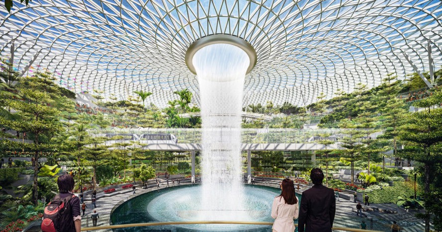 Thác nước trong nhà lớn nhất thế giới ở sân bay Jewel Changi, Singapore